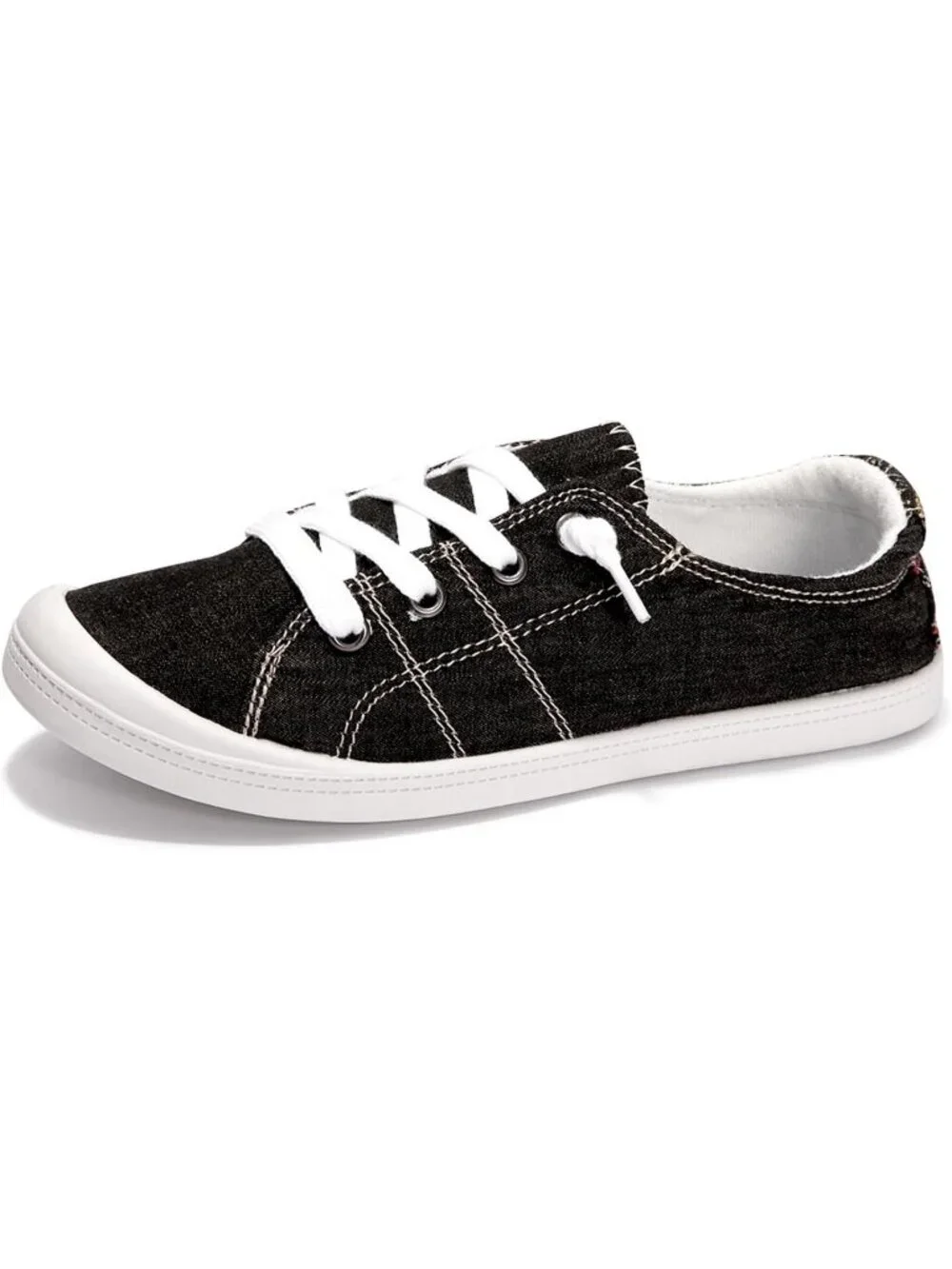 Women's Black Canvas Low Top Casual Classic Non Slip Rubber Outsole Flat Sneaker
